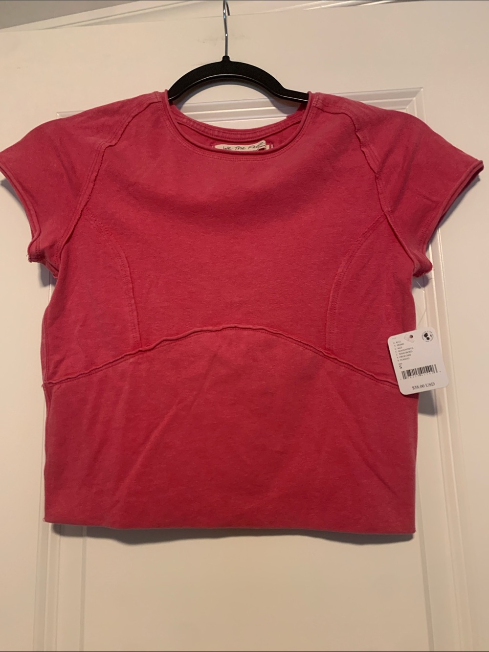 Free People Washed Pink Cropped Seam Tee 
Sz Small, NWT